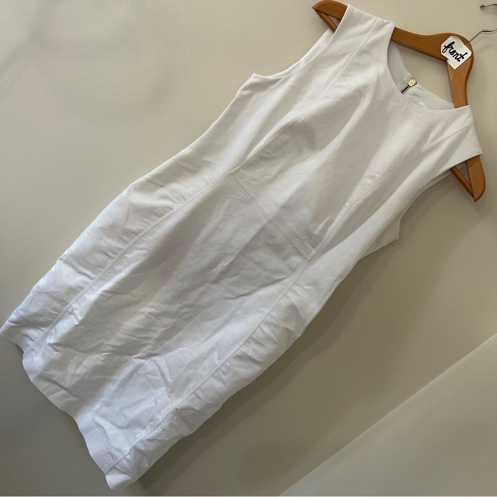 Calvin Klein White Stretchy Fitted Cocktail Dress Gold Zipper Women's 8 - Picture 5 of 8